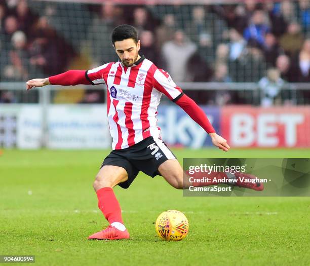 Lincoln City's Sam Habergham during the Sky Bet League Two match between Lincoln City and Notts County at Sincil Bank Stadium on January 13, 2018 in...
