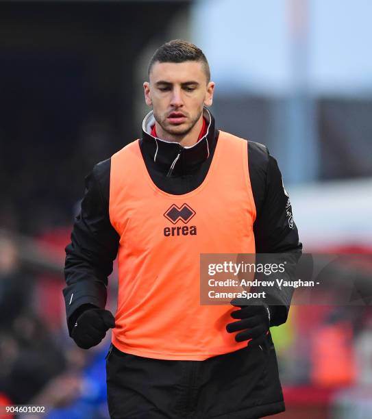 Lincoln City's James Wilson warms up during the Sky Bet League Two match between Lincoln City and Notts County at Sincil Bank Stadium on January 13,...