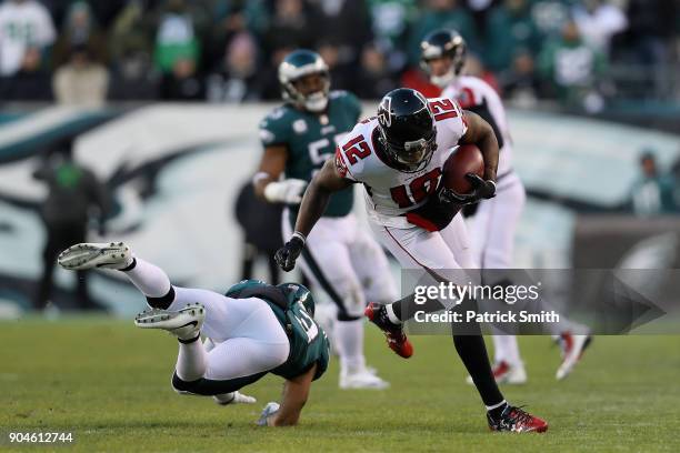 Wide receiver Mohamed Sanu of the Atlanta Falcons runs the ball against the Philadelphia Eagles during the first quarter in the NFC Divisional...