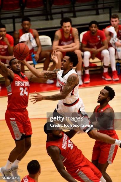 David Efianayi guard Gardner-Webb University Runnin Bulldogs flies through the Radford University Highlanders defense, Friday, January 12 at Paul...