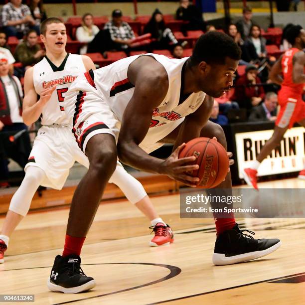 Hassane Niangane center Gardner-Webb University Runnin Bulldogs brings down a rebound against the Radford University Highlanders, Friday, January 12...