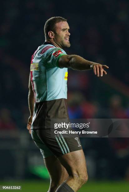 Jamie Roberts of Harlequins during the European Rugby Champions Cup match between Harlequins and Wasps at Twickenham Stoop on January 13, 2018 in...
