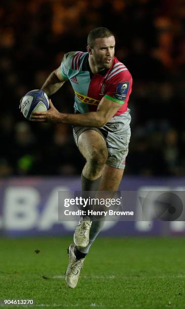 Jamie Roberts of Harlequins during the European Rugby Champions Cup match between Harlequins and Wasps at Twickenham Stoop on January 13, 2018 in...