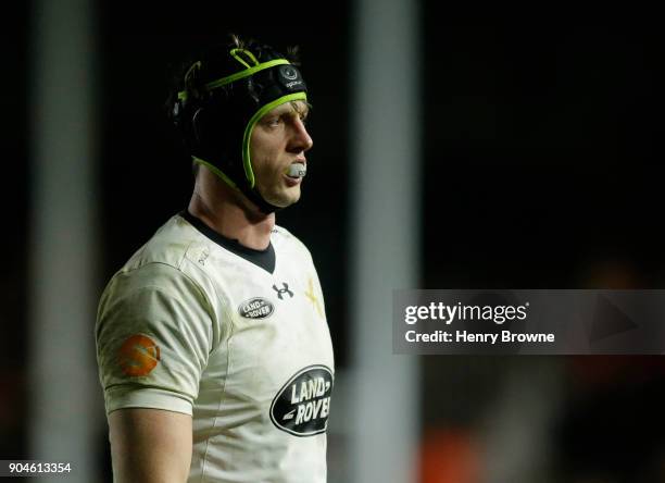 James Gaskell of Wasps during the European Rugby Champions Cup match between Harlequins and Wasps at Twickenham Stoop on January 13, 2018 in London,...