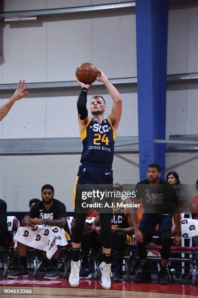 Taylor Braun of the Salt Lake City Stars shoots the ball during the NBA G-League Showcase Game 23 between the Salt Lake City Stars and the Fort Wayne...