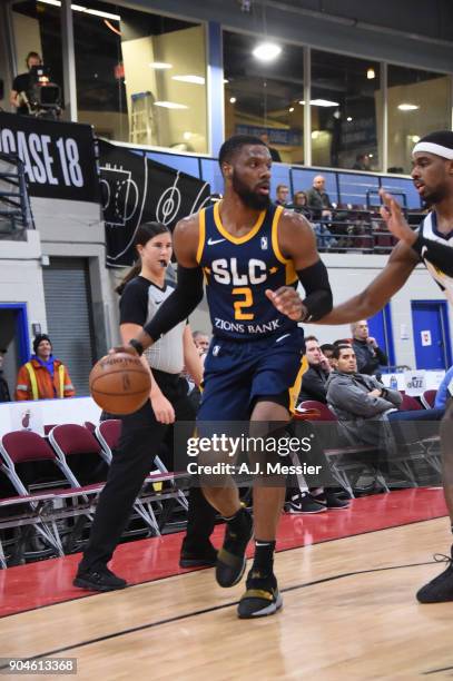 Erik McCree of the Salt Lake City Stars handles the ball during the NBA G-League Showcase Game 23 between the Salt Lake City Stars and the Fort Wayne...