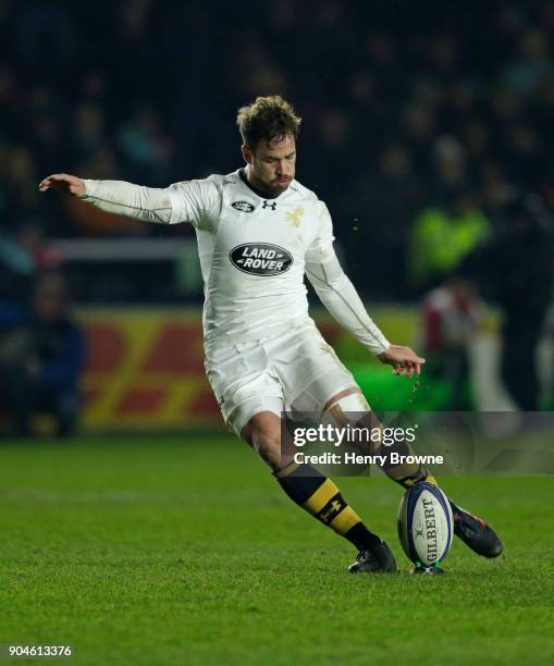 Danny Cipriani of Wasps during the European Rugby Champions Cup match between Harlequins and Wasps at Twickenham Stoop on January 13, 2018 in London,...