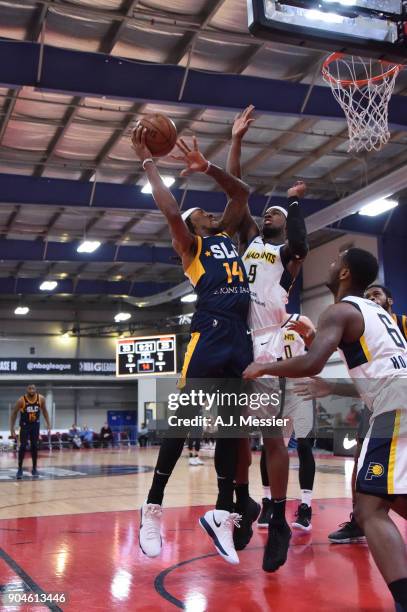 Michael Qualls of the Salt Lake City Stars handles the ball during the NBA G-League Showcase Game 23 between the Salt Lake City Stars and the Fort...