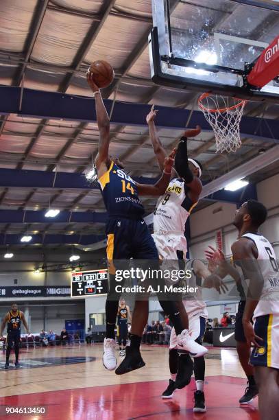 Michael Qualls of the Salt Lake City Stars handles the ball during the NBA G-League Showcase Game 23 between the Salt Lake City Stars and the Fort...