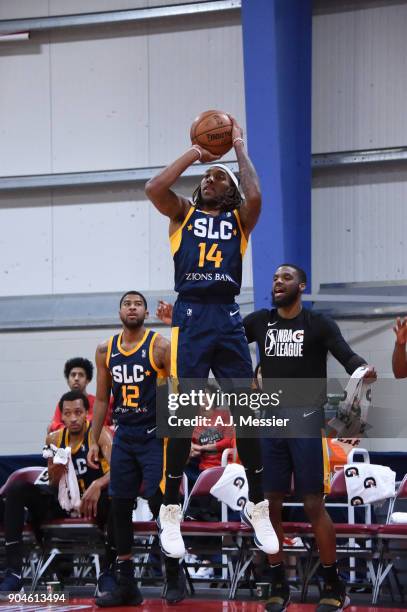 Michael Qualls of the Salt Lake City Stars handles the ball during the NBA G-League Showcase Game 23 between the Salt Lake City Stars and the Fort...