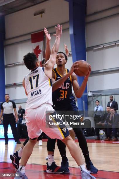 Asauhn Dixon-Tatum of the Salt Lake City Stars handles the ball during the NBA G-League Showcase Game 23 between the Salt Lake City Stars and the...