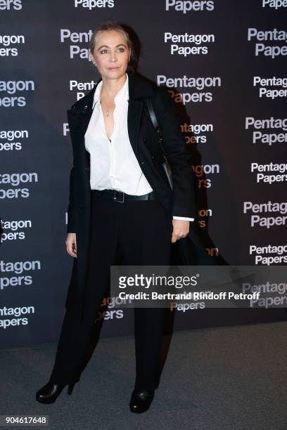 Actress Emmanuelle Beart attends the "Pentagon Papers" Paris Premiere at Cinema UGC Normandie on January 13, 2018 in Paris, France.
