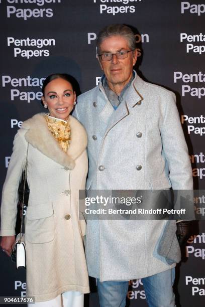 Chief Executive of the Groupe Lucien Barriere, Dominique Desseigne and Alexandra Cardinale attend the "Pentagon Papers" Paris Premiere at Cinema UGC...