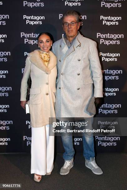 Chief Executive of the Groupe Lucien Barriere, Dominique Desseigne and Alexandra Cardinale attend the "Pentagon Papers" Paris Premiere at Cinema UGC...