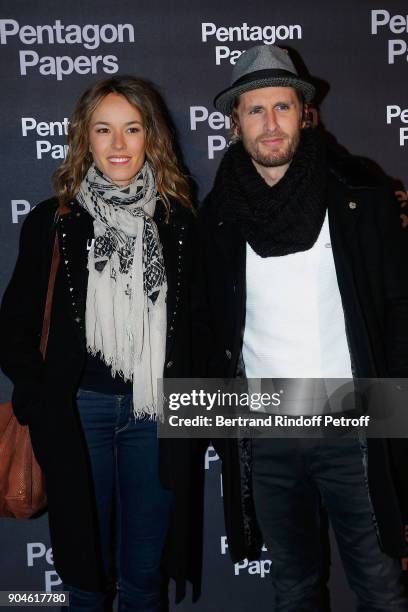 Actress Elodie Fontan and Actor Philippe Lacheau attend the "Pentagon Papers" Paris Premiere at Cinema UGC Normandie on January 13, 2018 in Paris,...