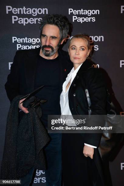 Actress Emmanuelle Beart and guest attend the "Pentagon Papers" Paris Premiere at Cinema UGC Normandie on January 13, 2018 in Paris, France.