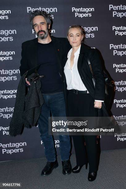Actress Emmanuelle Beart and guest attend the "Pentagon Papers" Paris Premiere at Cinema UGC Normandie on January 13, 2018 in Paris, France.