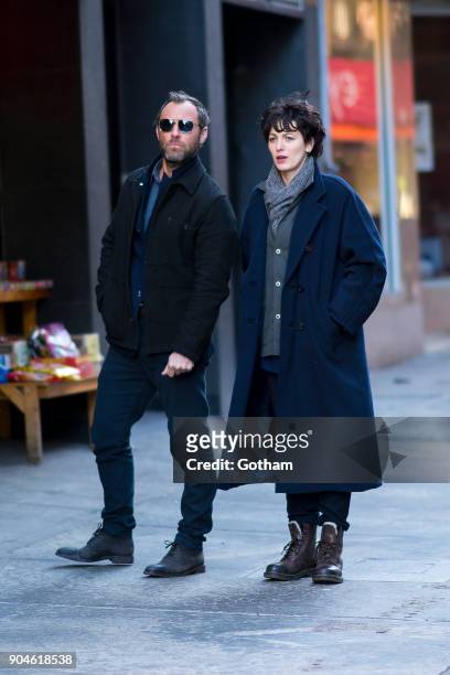 Jude Law and Blake Lively are seen filming 'The Rhythm Section' in Chinatown on January 13, 2018 in New York City.