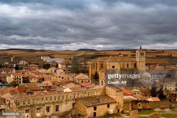 view of berlanga de duero, down from the castle. in the background, the collegiate church of santa maría del mercado. soria, spain - soria stock pictures, royalty-free photos & images