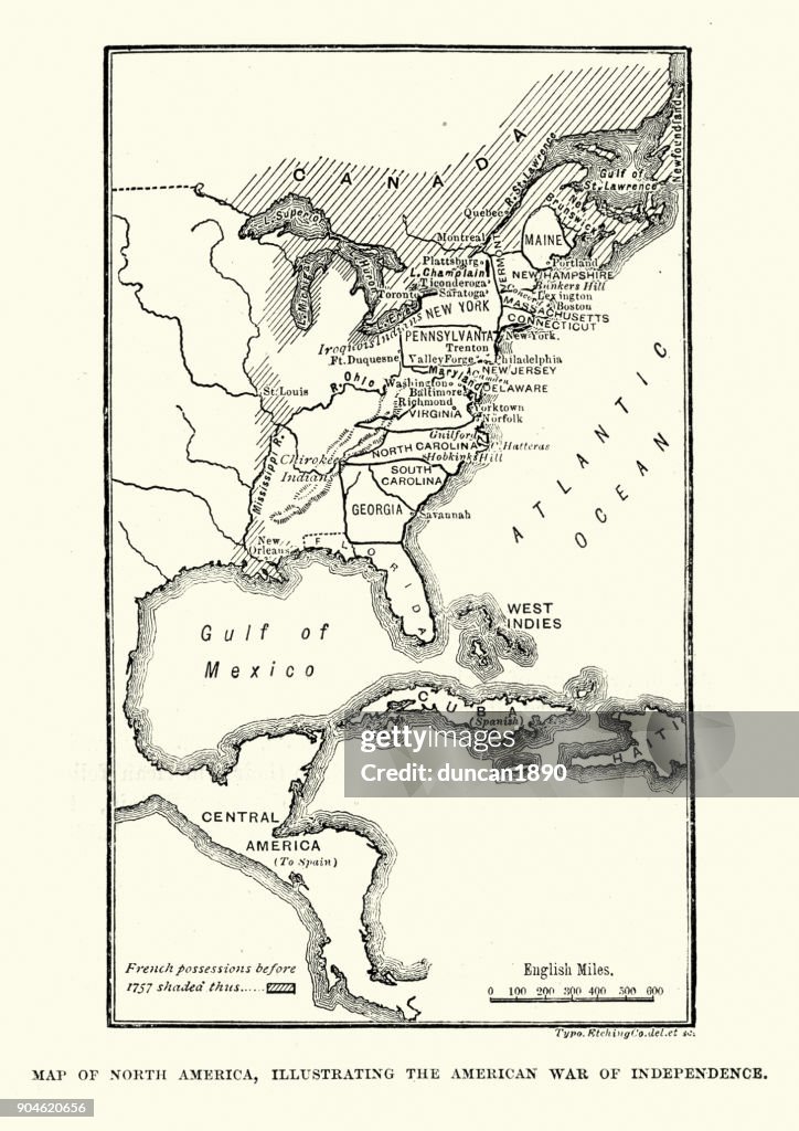 Map of North America, illustrating the American War of Independence