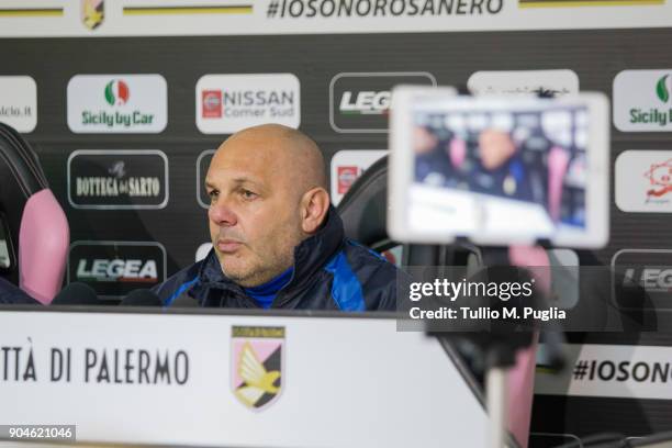 Citta Di Palermo head coach Bruno Tedino attends a press conference on January 12, 2018 in Palermo, Italy.