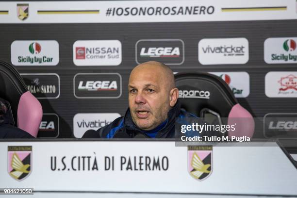 Citta Di Palermo head coach Bruno Tedino attends a press conference on January 12, 2018 in Palermo, Italy.