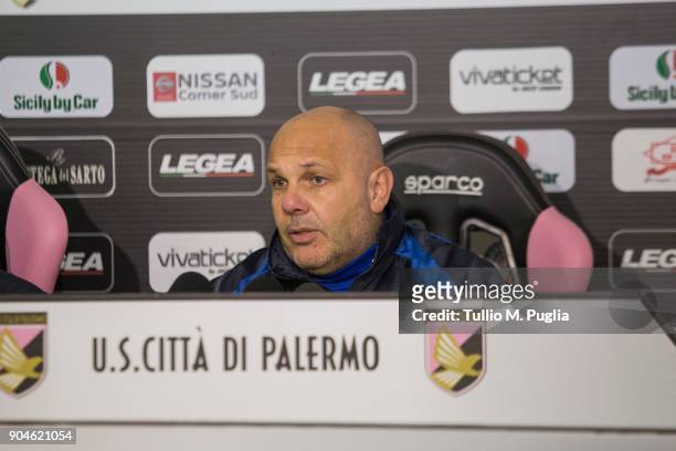 Citta Di Palermo head coach Bruno Tedino attends a press conference on January 12, 2018 in Palermo, Italy.