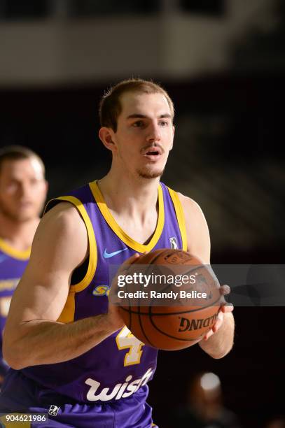 Alex Caruso of the South Bay Lakers handles the ball during the NBA G-League Showcase Game 24 between the South Bay Lakers and the Lakeland Magic on...