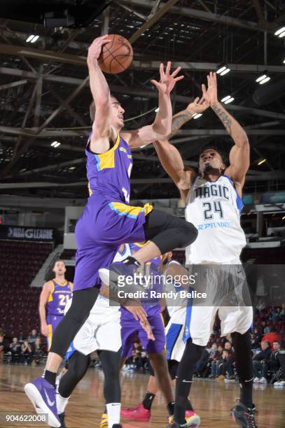 Alex Caruso of the South Bay Lakers handles the ball during the NBA G-League Showcase Game 24 between the South Bay Lakers and the Lakeland Magic on...