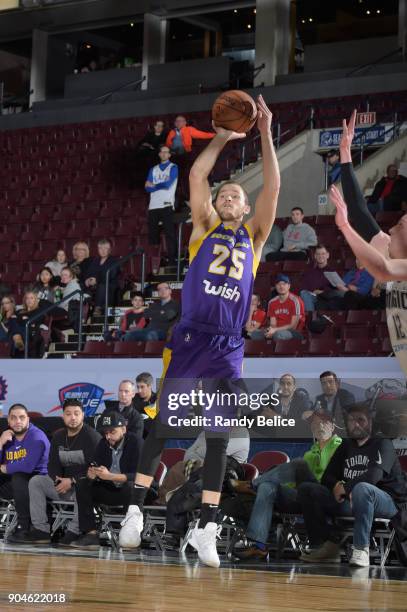 Robert Heyer of the South Bay Lakers shoots the ball during the NBA G-League Showcase Game 24 between the South Bay Lakers and the Lakeland Magic on...