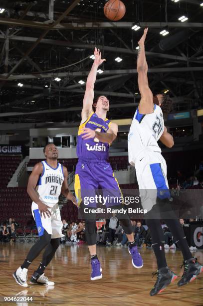 Alex Caruso of the South Bay Lakers handles the ball during the NBA G-League Showcase Game 24 between the South Bay Lakers and the Lakeland Magic on...