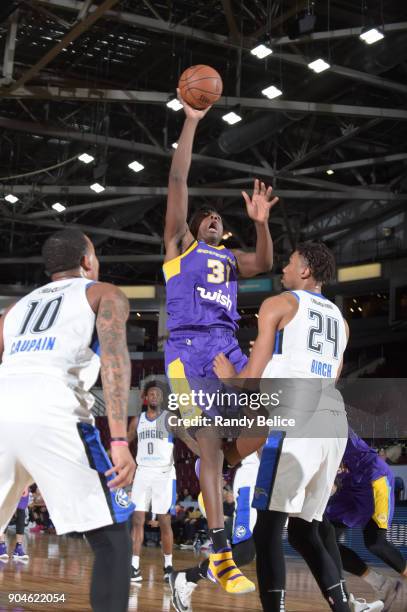 Thomas Bryant of the South Bay Lakers handles the ball during the NBA G-League Showcase Game 24 between the South Bay Lakers and the Lakeland Magic...