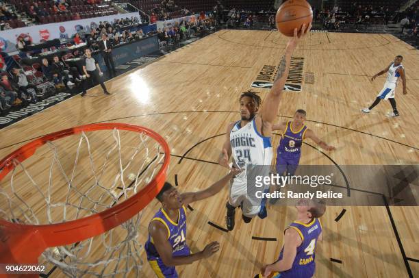 Khem Birch of the Lakeland Magic handles the ball during the NBA G-League Showcase Game 24 between the South Bay Lakers and the Lakeland Magic on...