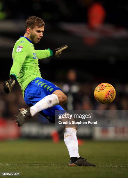 Felix Wiedwald of Leeds United during the Sky Bet Championship match between Ipswich Town and Leeds United at Portman Road on January 13, 2018 in...