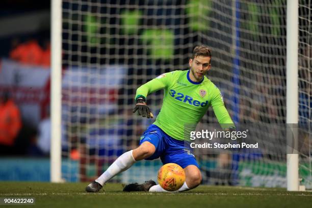 Felix Wiedwald of Leeds United during the Sky Bet Championship match between Ipswich Town and Leeds United at Portman Road on January 13, 2018 in...