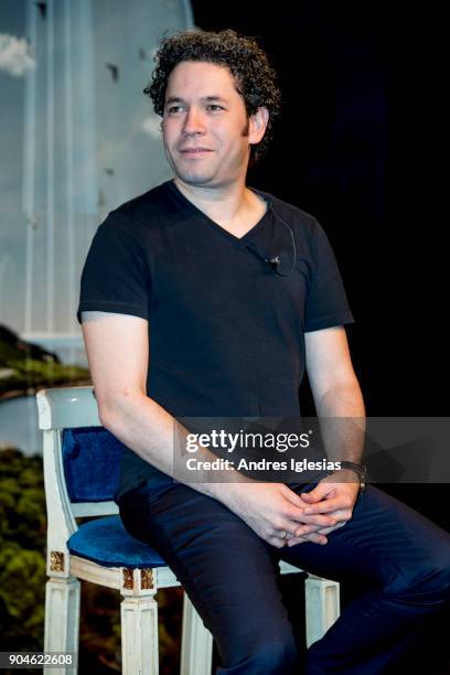 Gustavo Dudamel attends to the press in The Royal Theater on January 13, 2018 in Madrid, Spain.