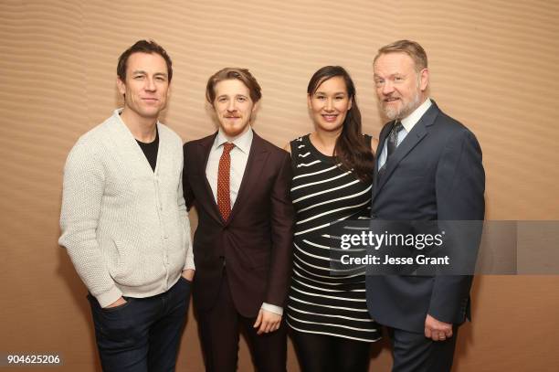 Actors Tobias Menzies, Adam Nagaitis, Nive Nielsen and Jared Harris of the television show The Terror pose for a photo in the green room during the...