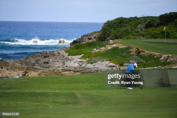 Brendon de Jonge plays a shot on the 12th hole during the first round of the Web.com Tour's The Bahamas Great Exuma Classic at Sandals Emerald Bay -...