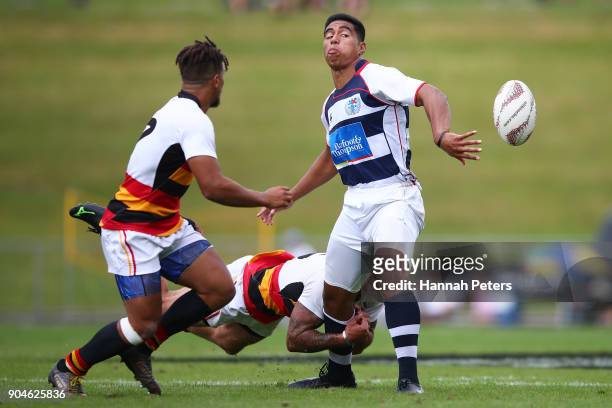 Salesi Rayasi of Auckland charges forward during the Bayleys National Sevens qaurter final cup match between Waikato and Auckland at Rotorua...