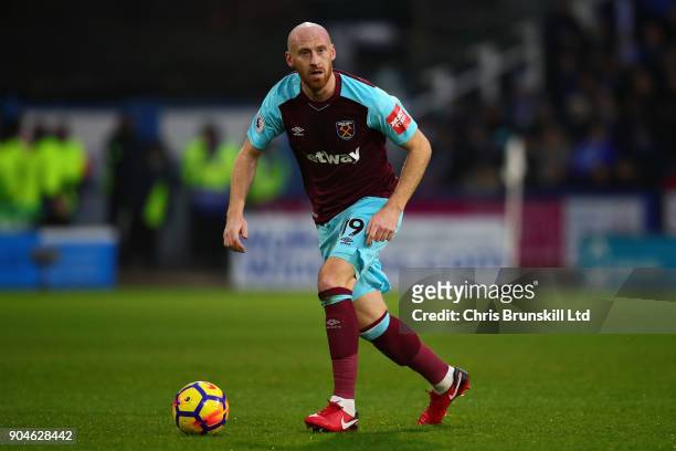 James Collins of West Ham United in action during the Premier League match between Huddersfield Town and West Ham United at John Smith's Stadium on...