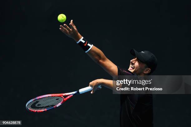 Bernard Tomic of Australia competes in his third round match against Lorenzo Sonego of Italy during 2018 Australian Open Qualifying at Melbourne Park...