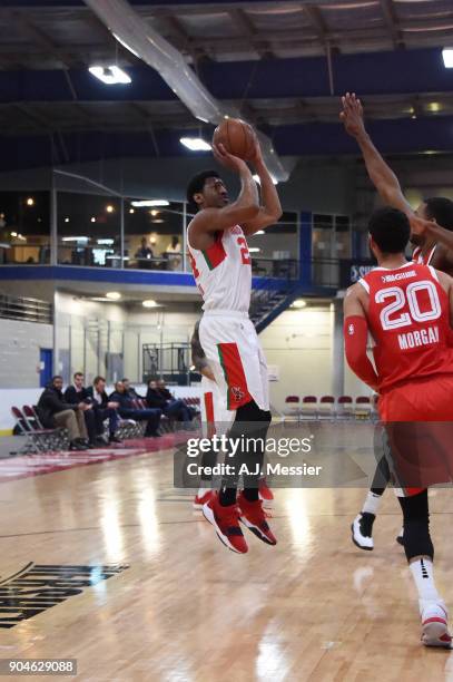 Andrew White of the Maine Red Claws shoots the ball during the NBA G-League Showcase Game 25 between the Memphis Hustle and the Maine Red Claws on...