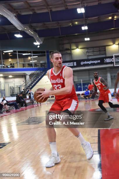 Austin Nichols of the Memphis Hustle handles the ball during the NBA G-League Showcase Game 25 between the Memphis Hustle and the Maine Red Claws on...