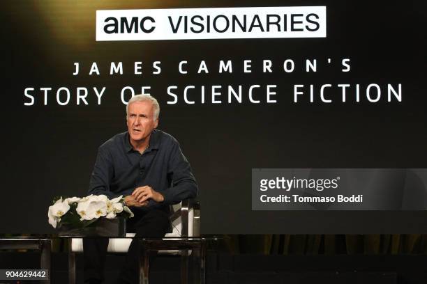 Director James Cameron of the television show AMC Visionaries: James Cameron's Story of Science Fiction speaks onstage during the AMC portion of the...