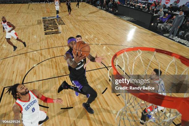 JaKarr Sampson of the Reno Bighorns drives to the basket against the Delaware 87ers during NBA G-League Showcase Game 26 on January 13, 2018 at the...