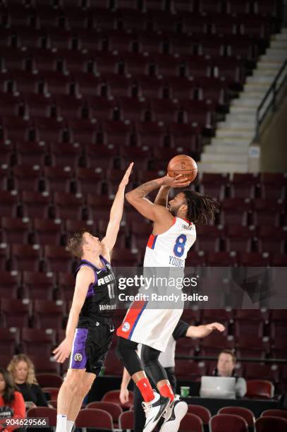 James Young of the Delaware 87ers shoots the ball against the Reno Bighorns during NBA G-League Showcase Game 26 on January 13, 2018 at the Hershey...