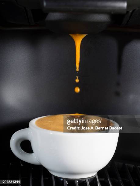 machine of coffee of capsules with a cup of warm and creamy coffee. - coffee capsules stock-fotos und bilder