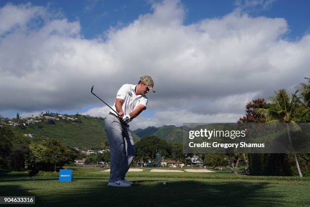 John Peterson of the United States plays his shot from the seventh tee during round three of the Sony Open In Hawaii at Waialae Country Club on...