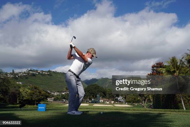 John Peterson of the United States plays his shot from the seventh tee during round three of the Sony Open In Hawaii at Waialae Country Club on...