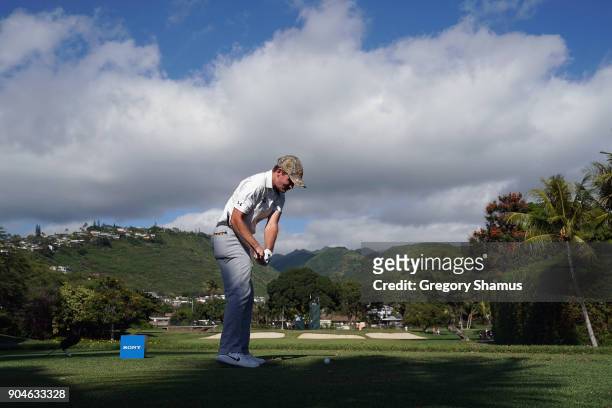 John Peterson of the United States plays his shot from the seventh tee during round three of the Sony Open In Hawaii at Waialae Country Club on...